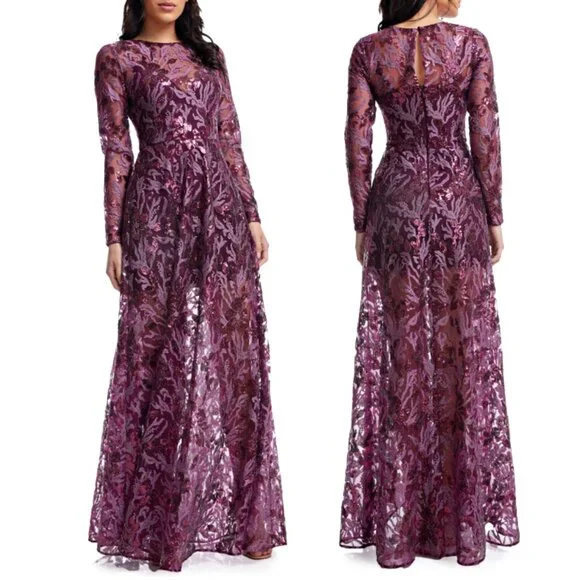 purple prom dresses with sleeves Candice Wang 72405 Size 4 Purple A Line Glitter Tulle Lace Prom Dress   Glass Slipper Formals